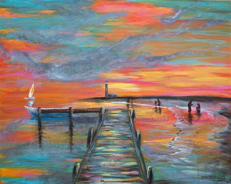 acrylic painting beach sunset